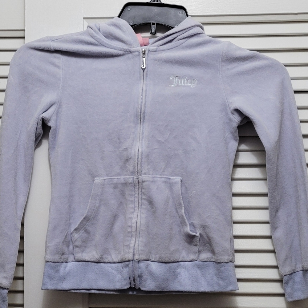 Juicy Couture Girls Light Purple Velour Zip Hoodie Blinged Out Soft
